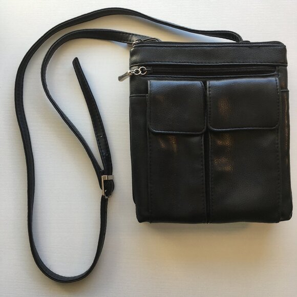 VINTAGE Black Leather Cross Body Purse - Picture 1 of 14